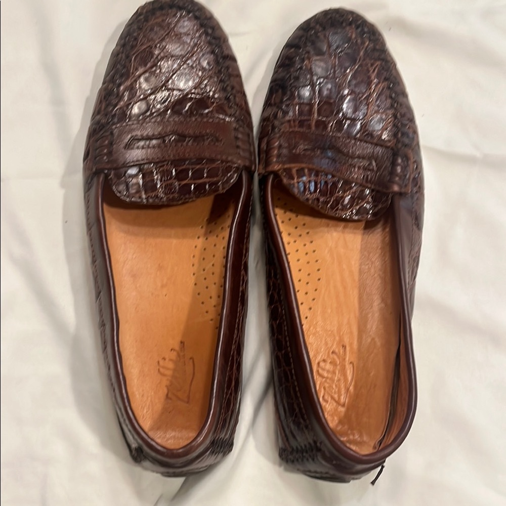 Brown Crocodile Pattern Loafers - image 1